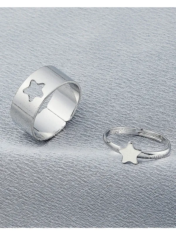 Combo of 2 Silver Plated Star and Snake Couple Ring