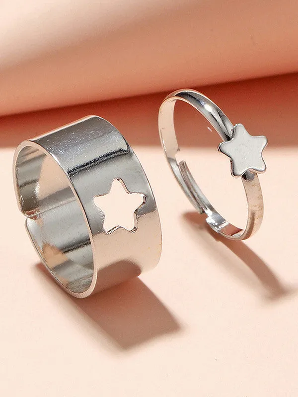 Combo of 2 Silver Plated Star and Snake Couple Ring