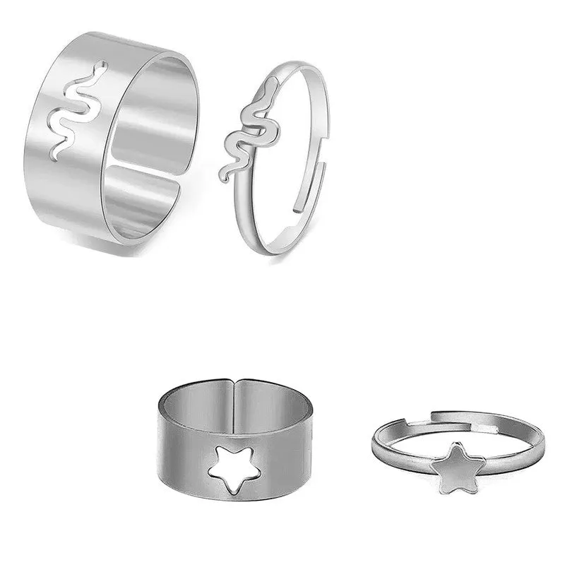 Combo of 2 Silver Plated Star and Snake Couple Ring