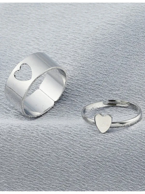 Combo of 2 Silver Star and Heart Matching Couple Ring