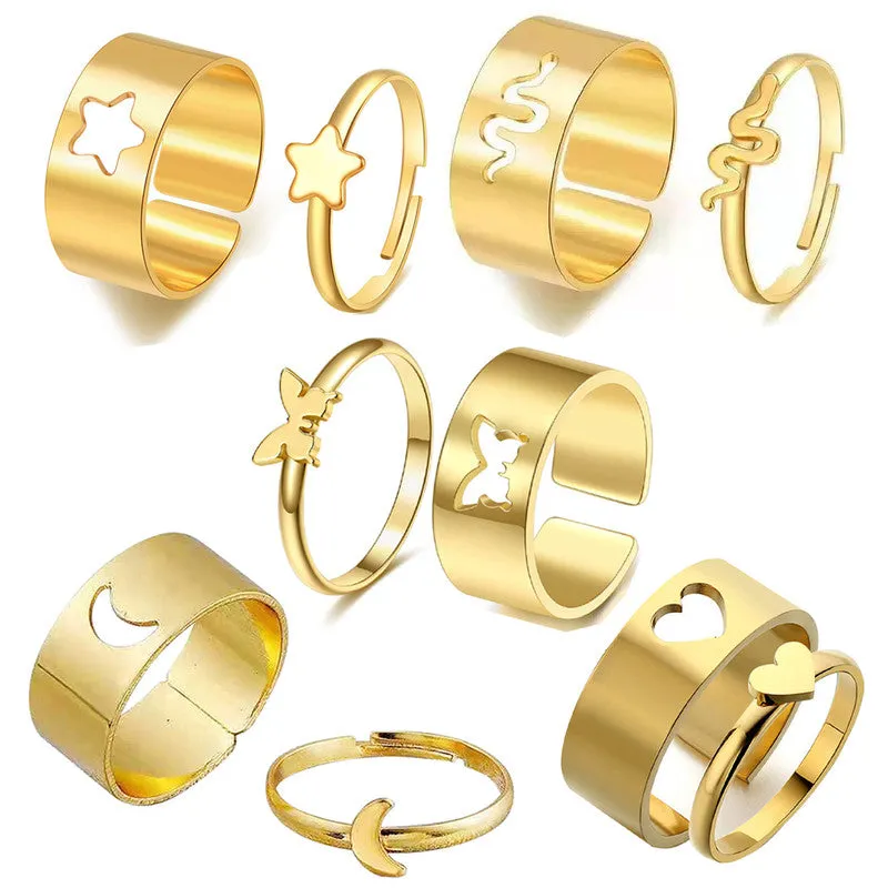 Combo of 5 Gold Plated Multi Type Couple Ring Set