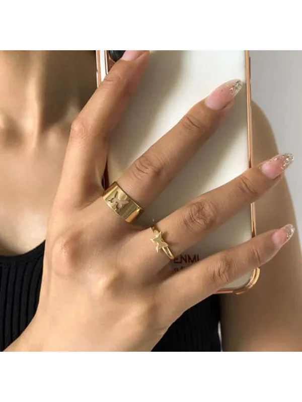 Combo of 5 Gold Plated Multi Type Couple Ring Set