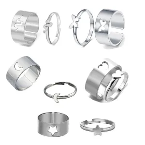 Combo of 5 Silver Plated Multi Type Couple Ring Set