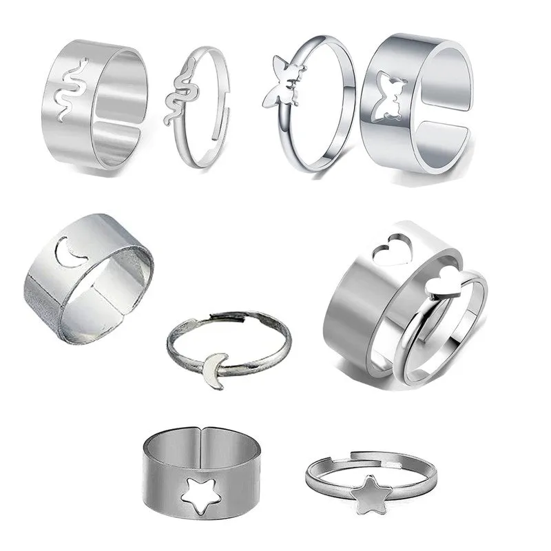 Combo of 5 Silver Plated Multi Type Couple Ring Set