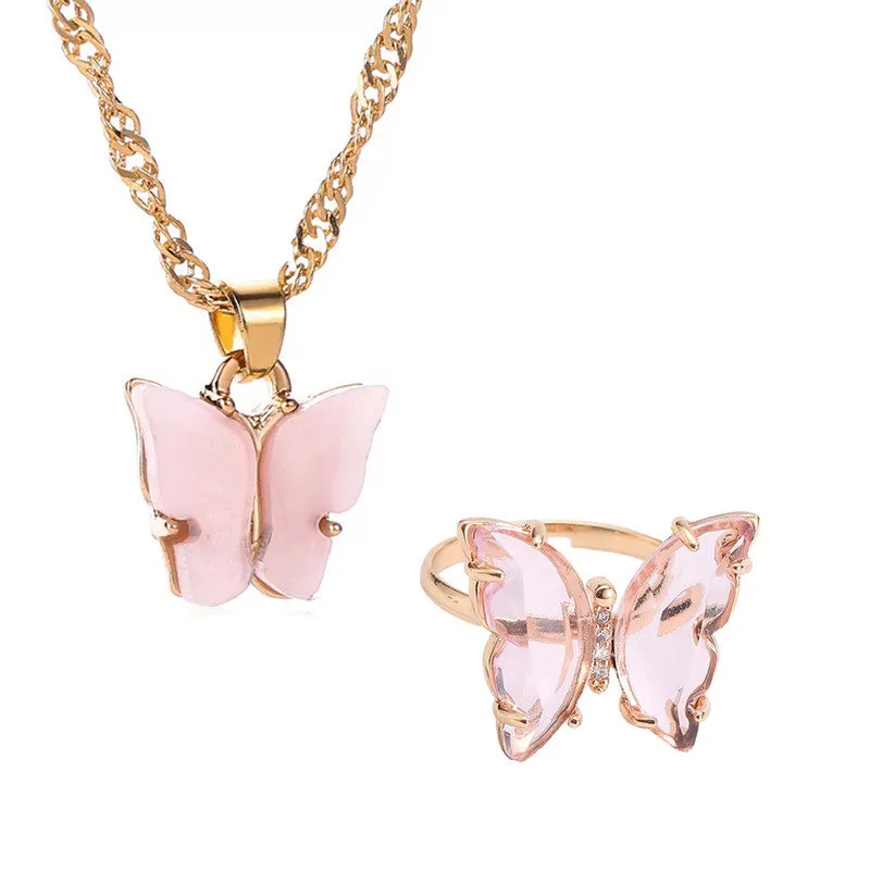 Combo Of Mariposa Necklace with Crystal Butterfly Ring