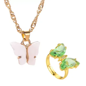 Combo Of Mariposa Necklace with Crystal Butterfly Ring