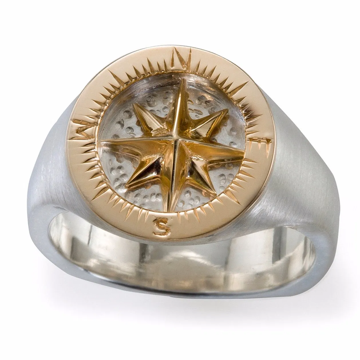 Compass Rose Classic Sterling Silver and 14K Yellow Gold Ring