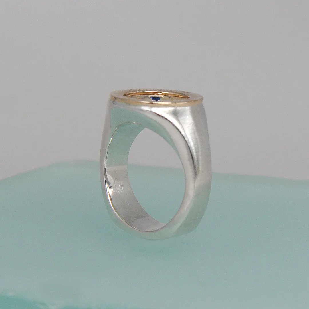 Compass Rose Classic Sterling Silver and 14K Yellow Gold Ring