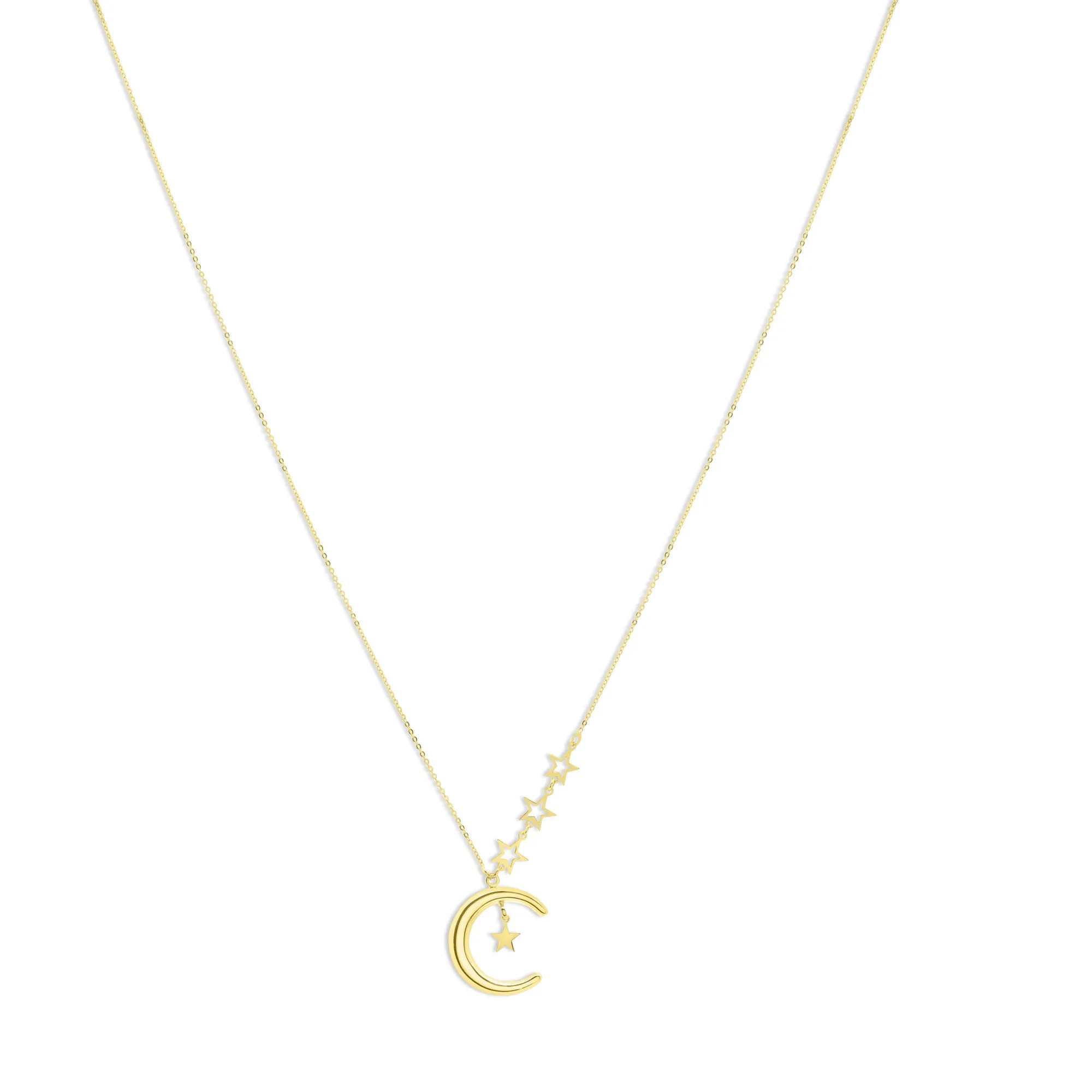 Crescent Moon Pendant with Star Accents Necklace