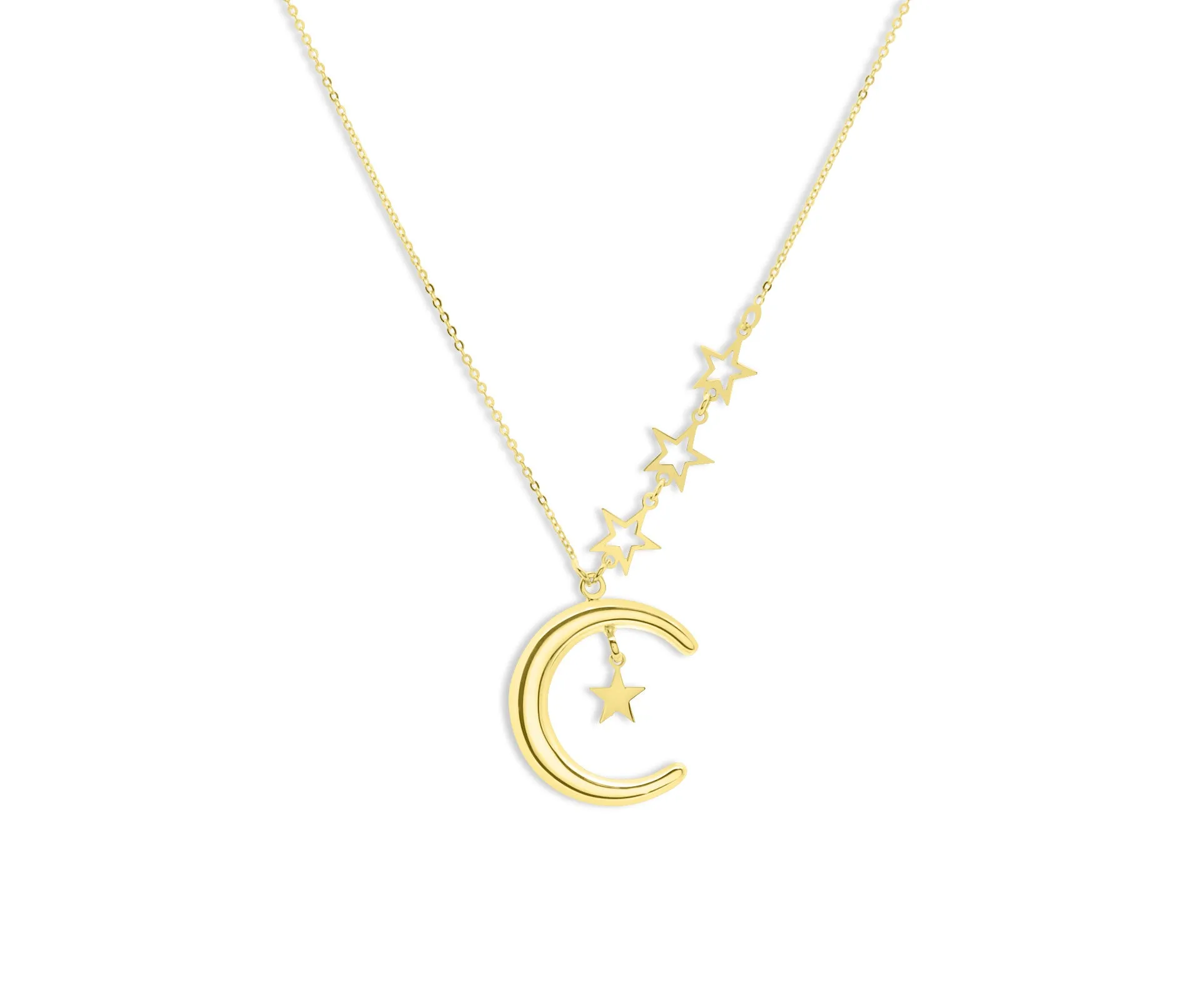 Crescent Moon Pendant with Star Accents Necklace