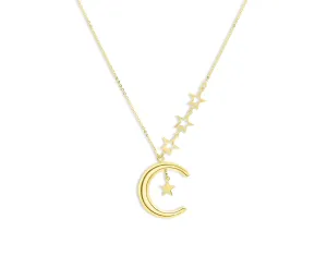 Crescent Moon Pendant with Star Accents Necklace