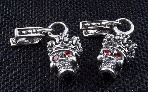 Crown Garnet Skull Sterling Silver Men's Earrings