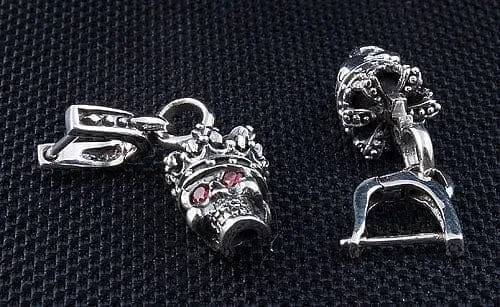 Crown Garnet Skull Sterling Silver Men's Earrings