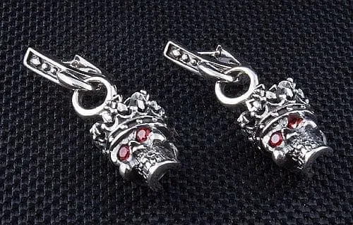 Crown Garnet Skull Sterling Silver Men's Earrings