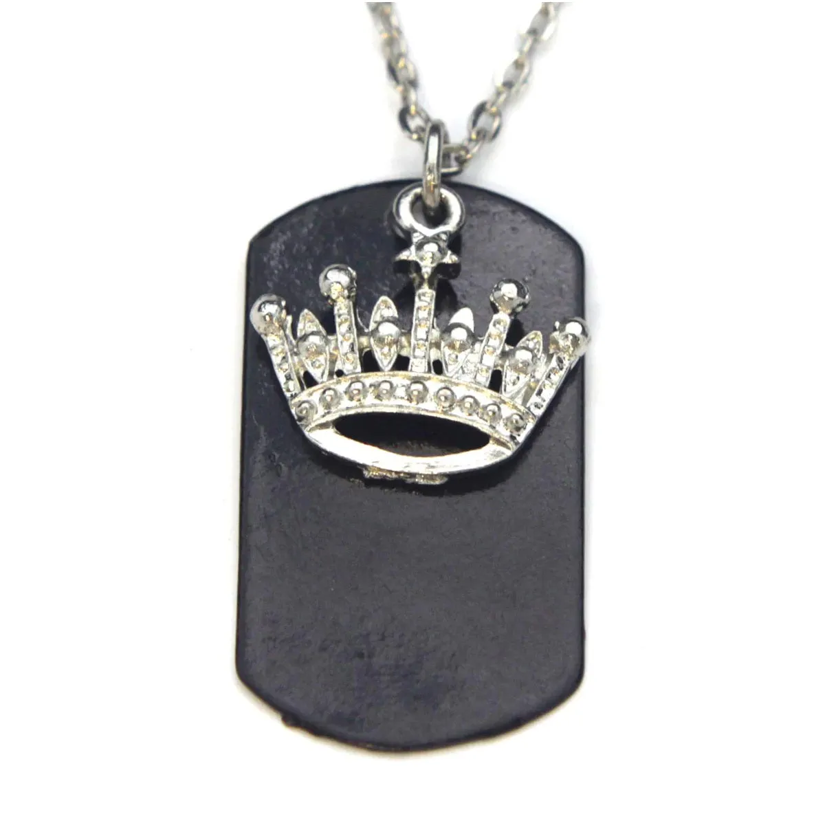 Crown Necklace Dog Tag Black