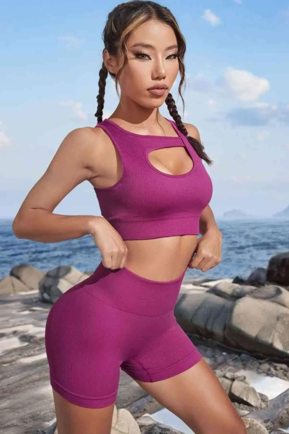 Cutout Crop Top and Sports Shorts Set