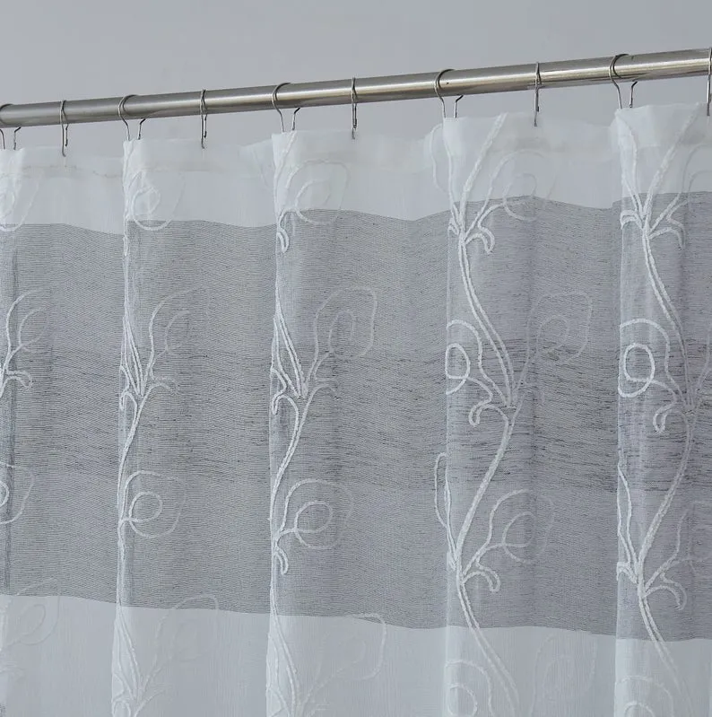 Dainty Home SIlvia 3D Gradient Ombre Linen Look Fabric Textured Floral 3D Chenille Designed Fabric Shower Curtain