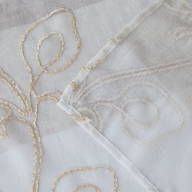 Dainty Home SIlvia 3D Gradient Ombre Linen Look Fabric Textured Floral 3D Chenille Designed Fabric Shower Curtain