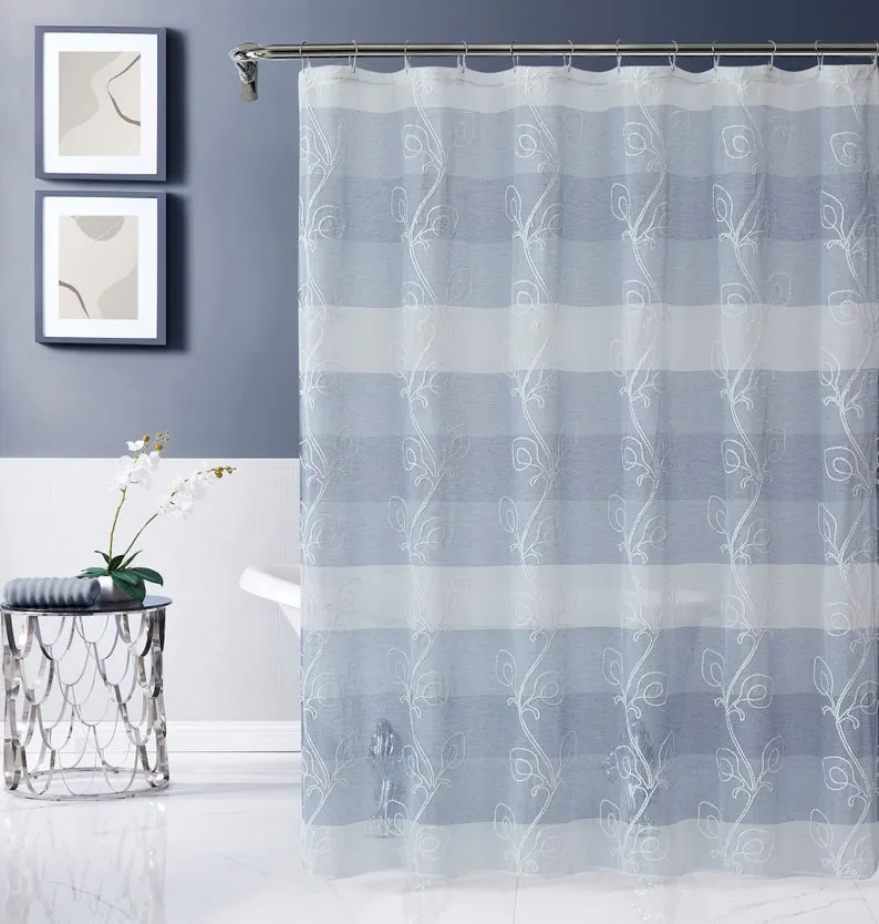 Dainty Home SIlvia 3D Gradient Ombre Linen Look Fabric Textured Floral 3D Chenille Designed Fabric Shower Curtain