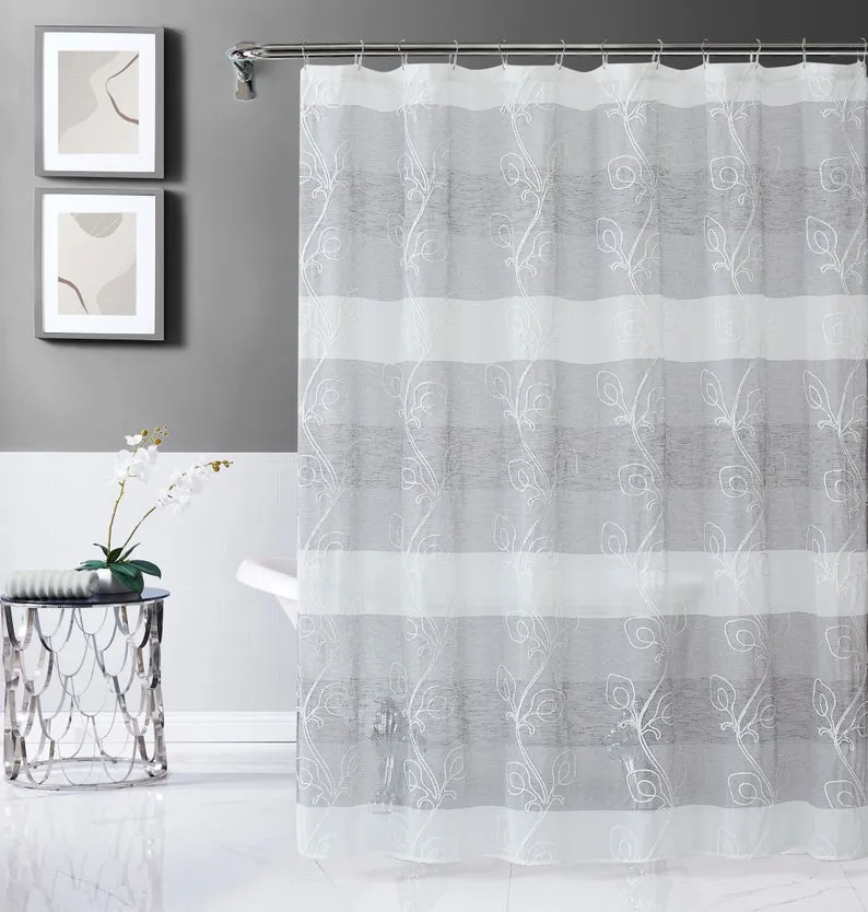Dainty Home SIlvia 3D Gradient Ombre Linen Look Fabric Textured Floral 3D Chenille Designed Fabric Shower Curtain