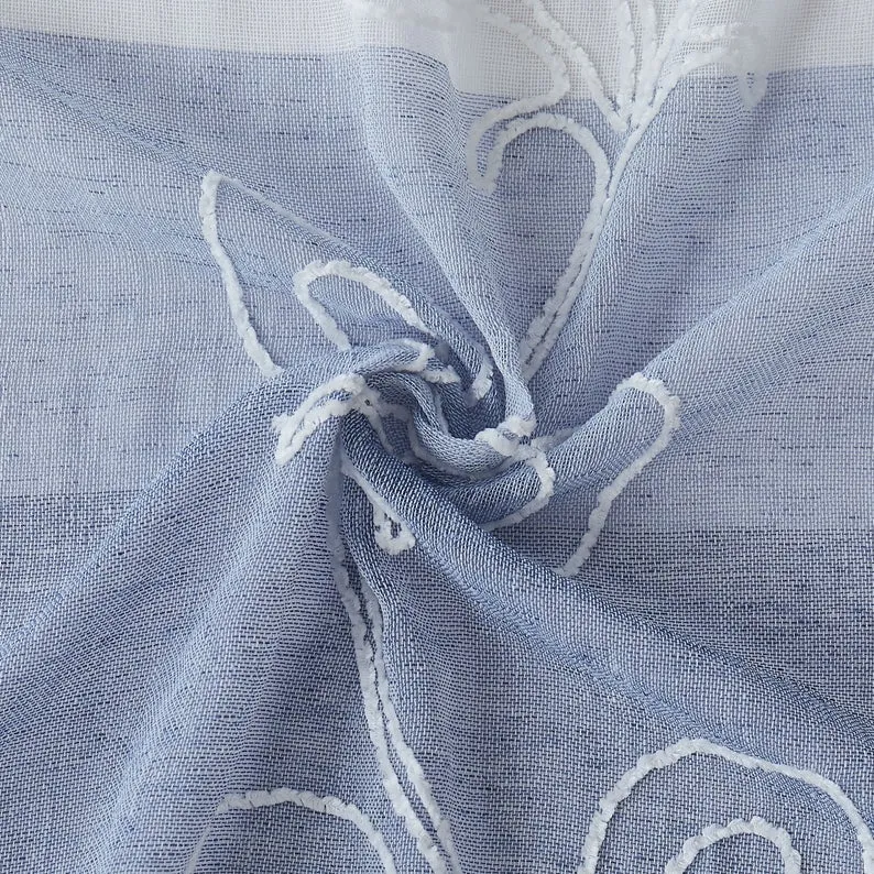 Dainty Home SIlvia 3D Gradient Ombre Linen Look Fabric Textured Floral 3D Chenille Designed Fabric Shower Curtain