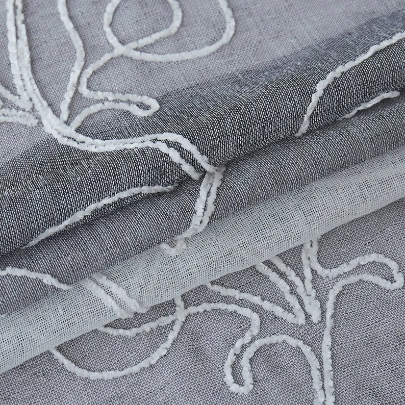 Dainty Home SIlvia 3D Gradient Ombre Linen Look Fabric Textured Floral 3D Chenille Designed Fabric Shower Curtain