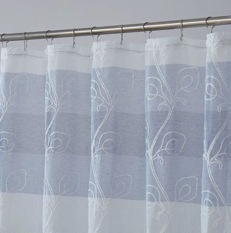 Dainty Home SIlvia 3D Gradient Ombre Linen Look Fabric Textured Floral 3D Chenille Designed Fabric Shower Curtain