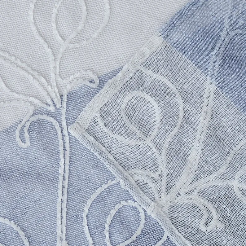 Dainty Home SIlvia 3D Gradient Ombre Linen Look Fabric Textured Floral 3D Chenille Designed Fabric Shower Curtain