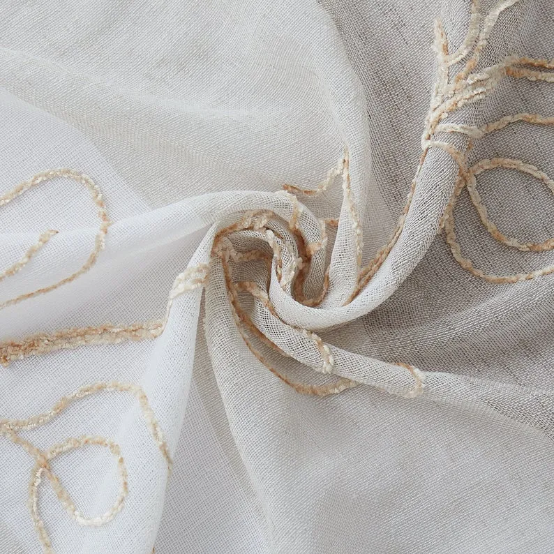 Dainty Home SIlvia 3D Gradient Ombre Linen Look Fabric Textured Floral 3D Chenille Designed Fabric Shower Curtain