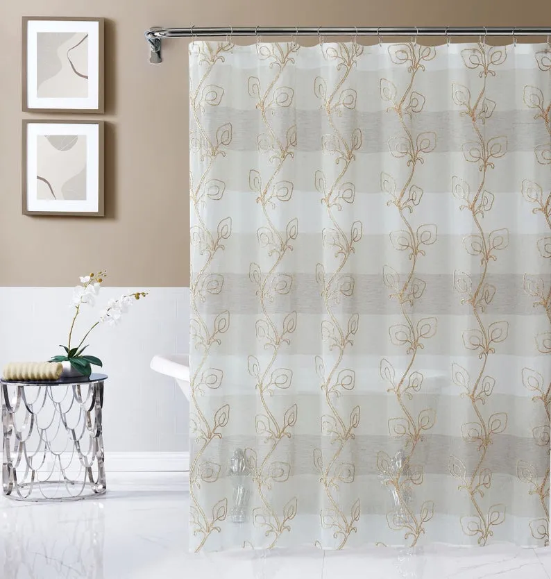 Dainty Home SIlvia 3D Gradient Ombre Linen Look Fabric Textured Floral 3D Chenille Designed Fabric Shower Curtain
