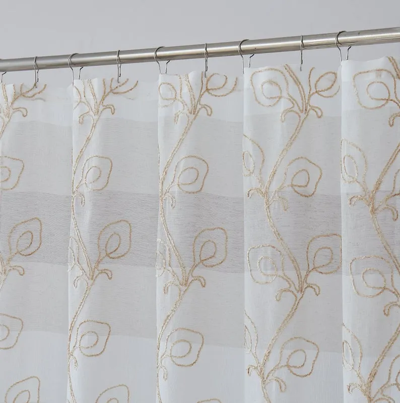 Dainty Home SIlvia 3D Gradient Ombre Linen Look Fabric Textured Floral 3D Chenille Designed Fabric Shower Curtain