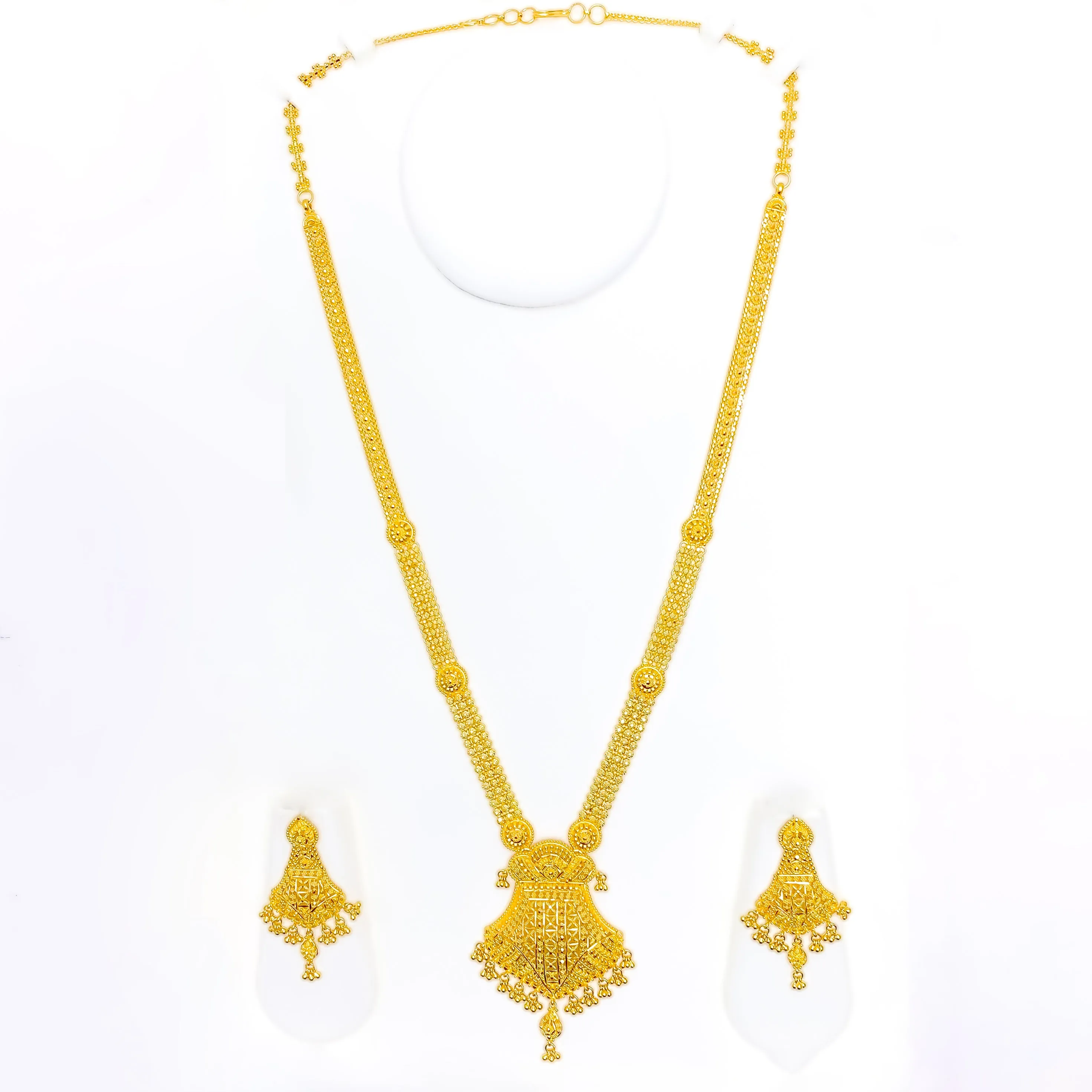 Dapper Dangling Tasseled 22k Gold Long Necklace Set