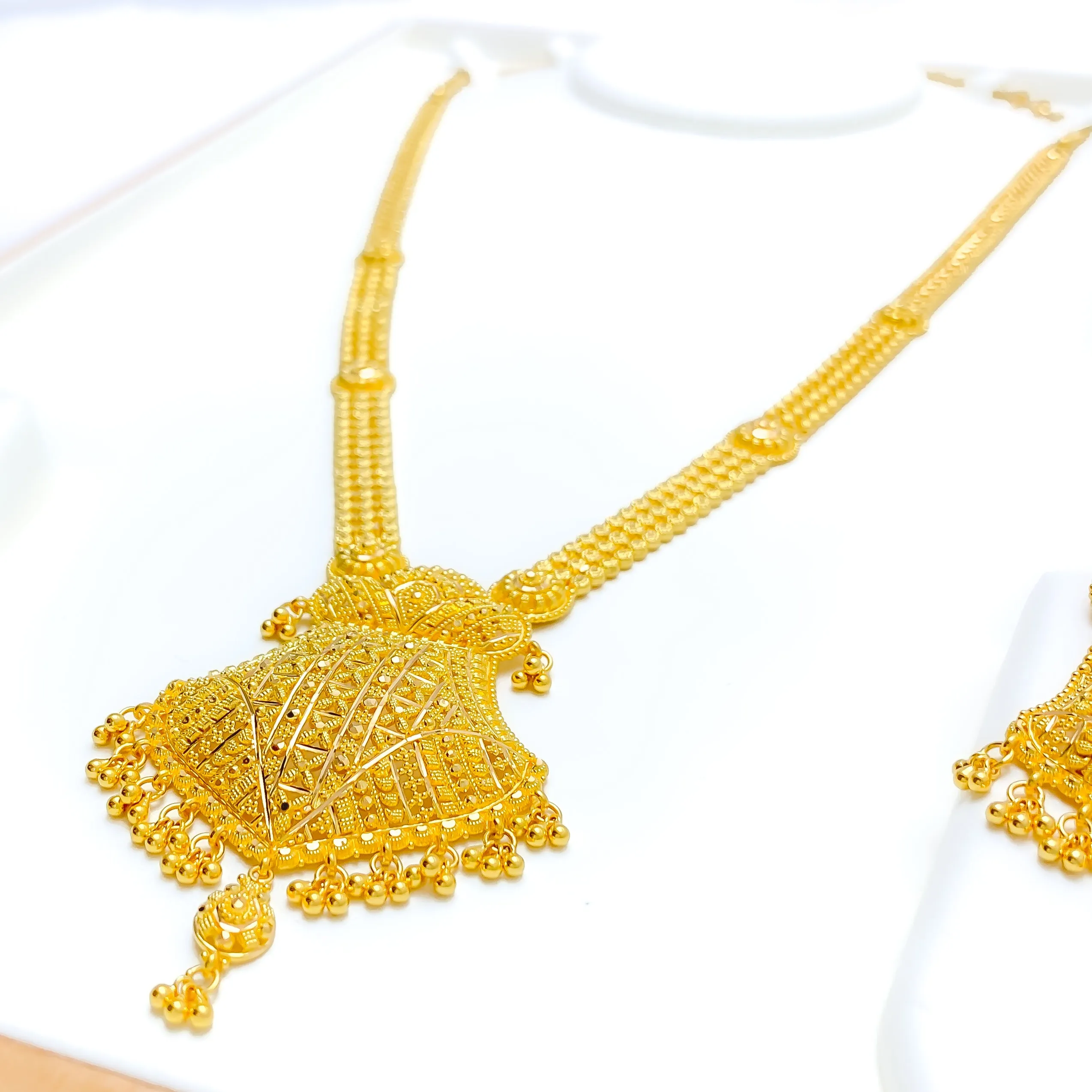 Dapper Dangling Tasseled 22k Gold Long Necklace Set