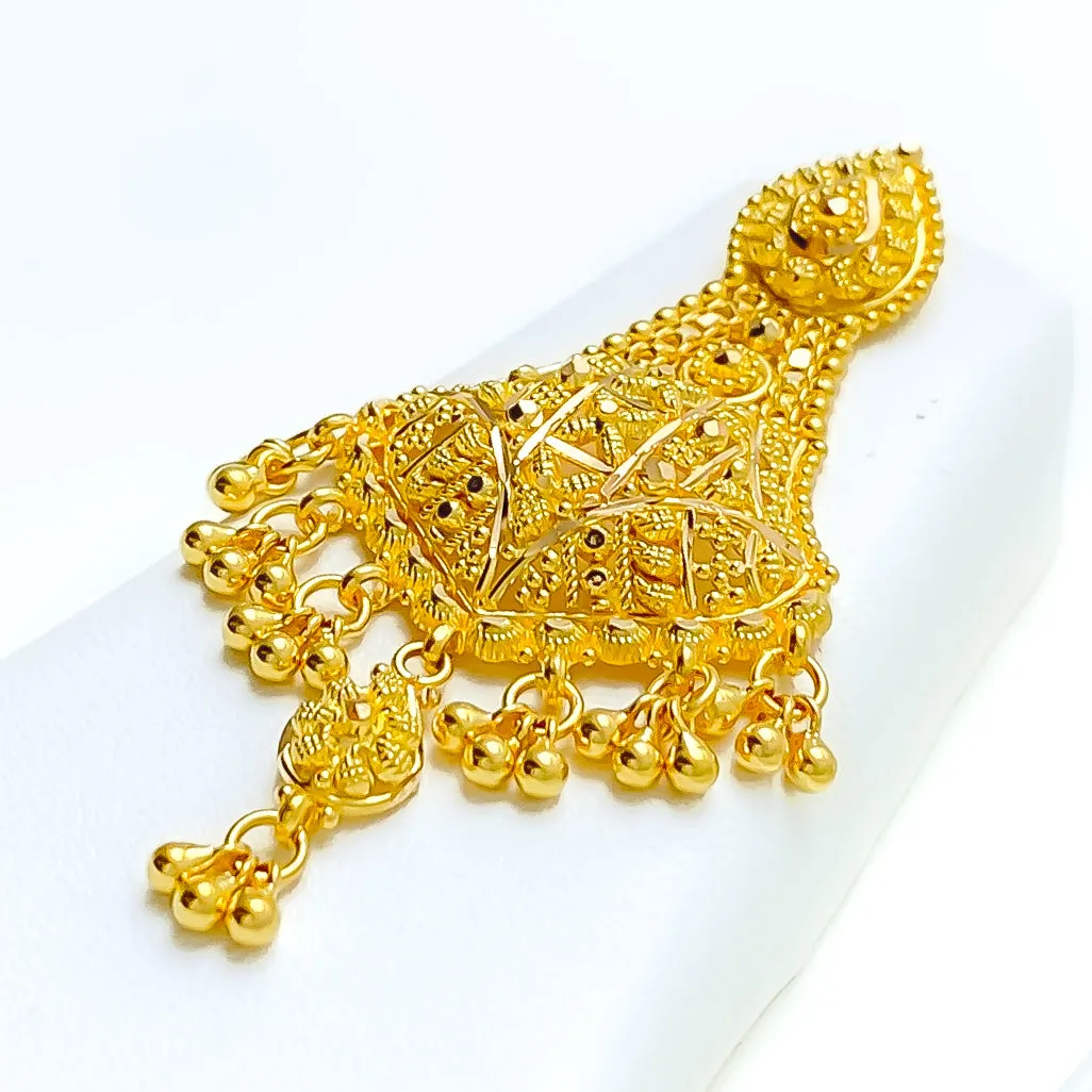 Dapper Dangling Tasseled 22k Gold Long Necklace Set
