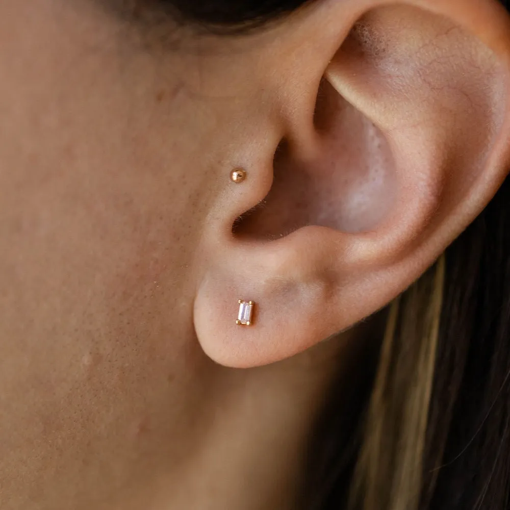 Dara Pink Baguette Stud Earrings in Gold