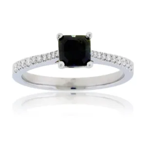 Dark Peacock Blue-Green Sapphire & Diamond Ring