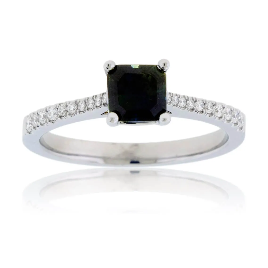 Dark Peacock Blue-Green Sapphire & Diamond Ring
