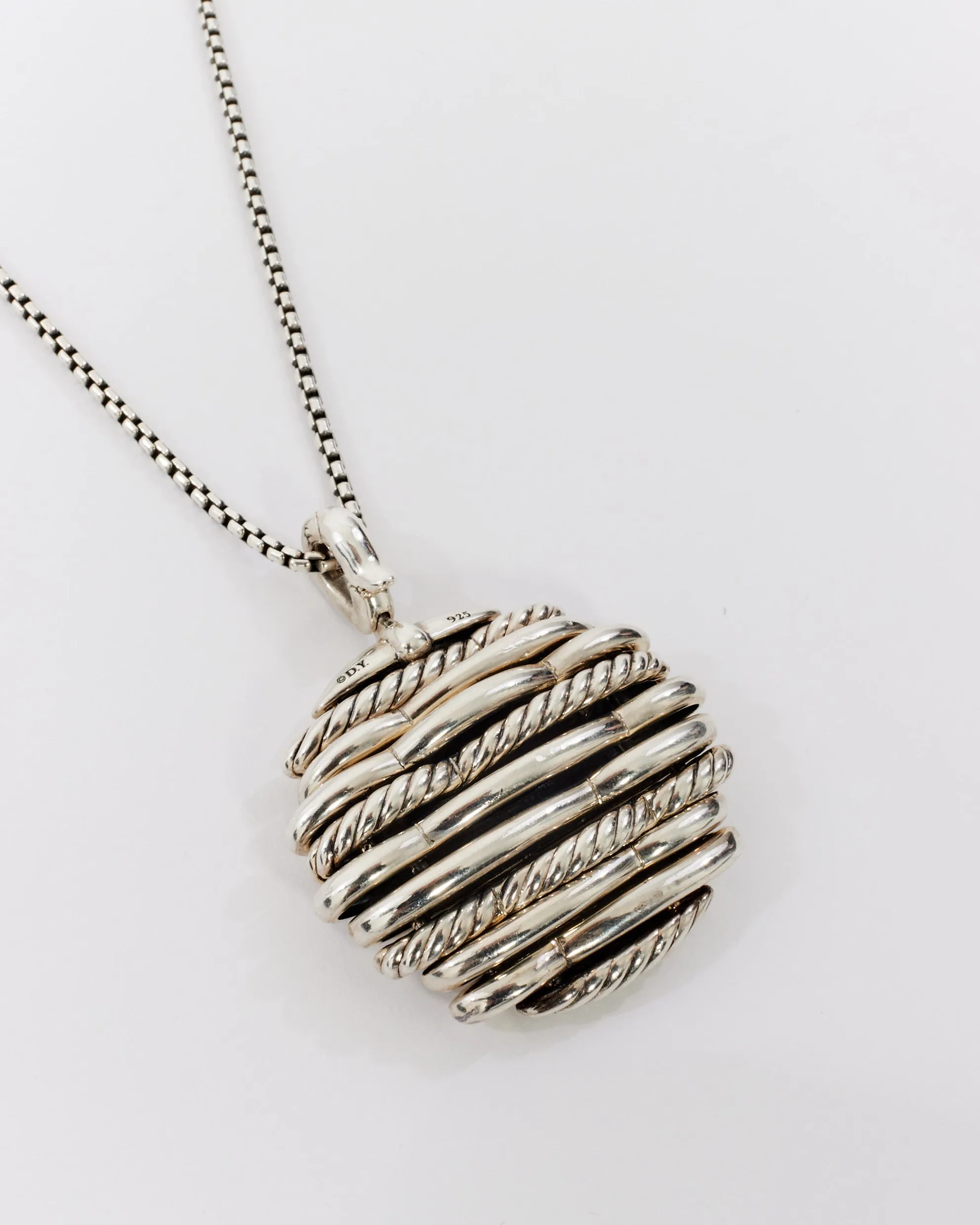 David Yurman Sterling Silver & Diamonds Tides Pendant Adjustable Necklace