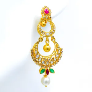 Decadent Dual Crescent Uncut Diamond   22k Gold Hanging Earrings