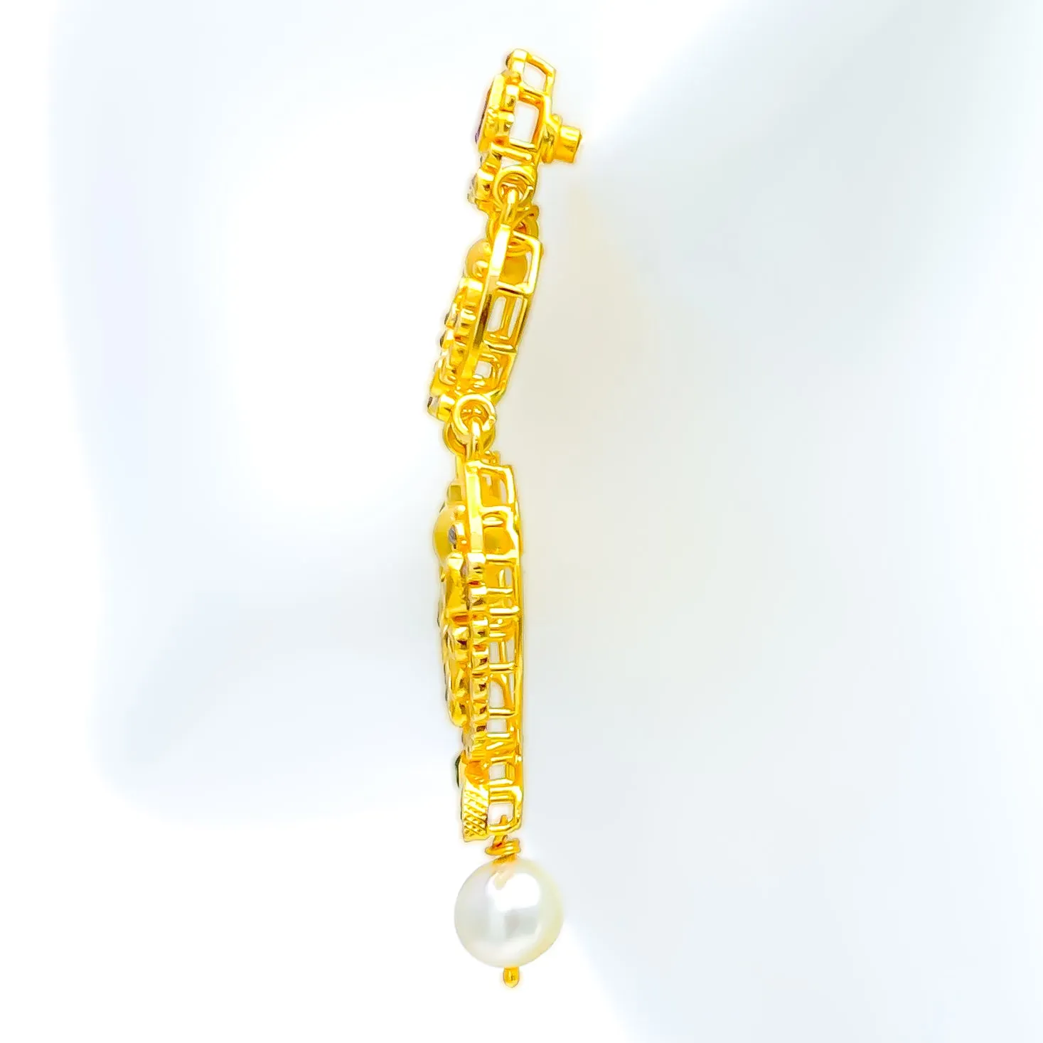 Decadent Dual Crescent Uncut Diamond   22k Gold Hanging Earrings
