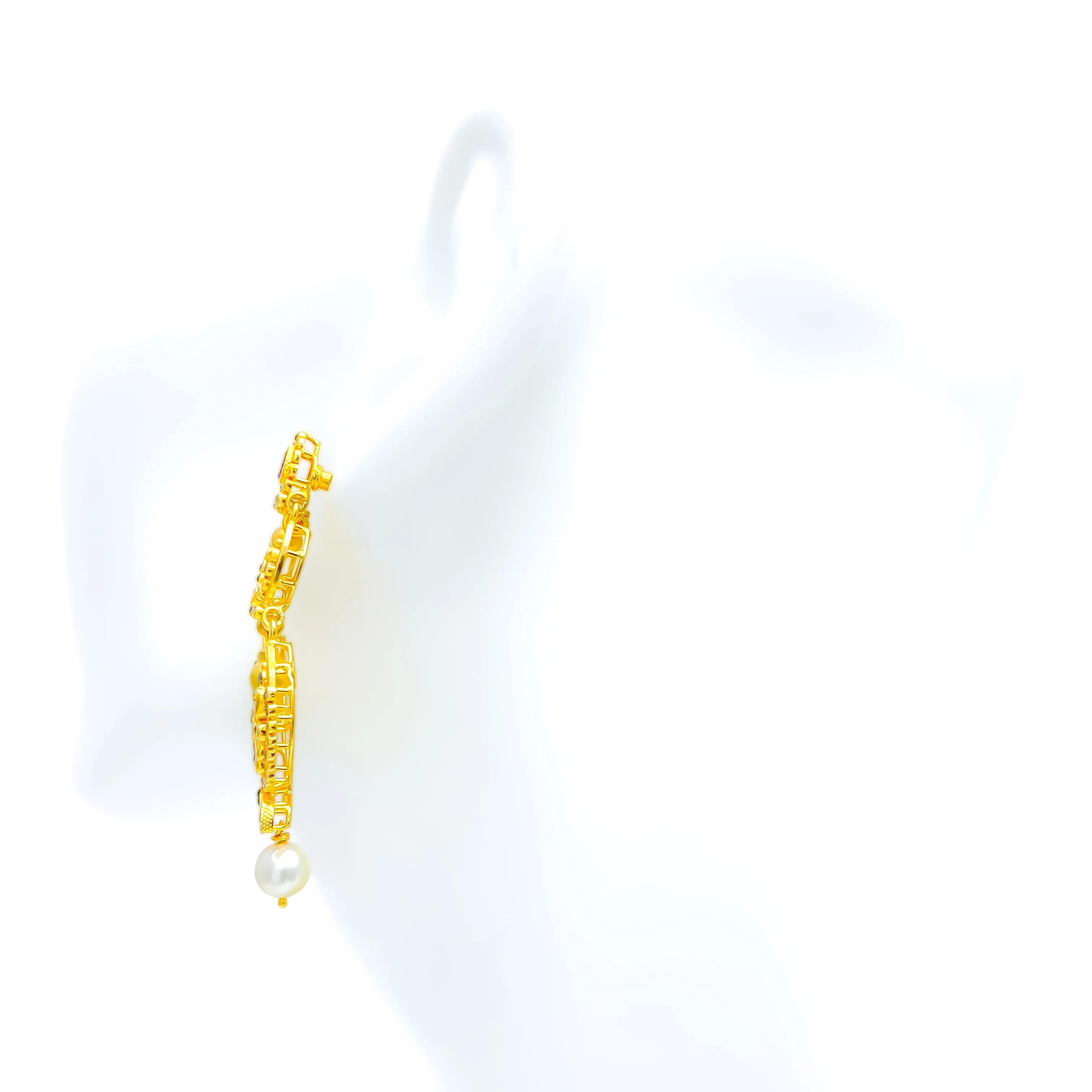 Decadent Dual Crescent Uncut Diamond   22k Gold Hanging Earrings