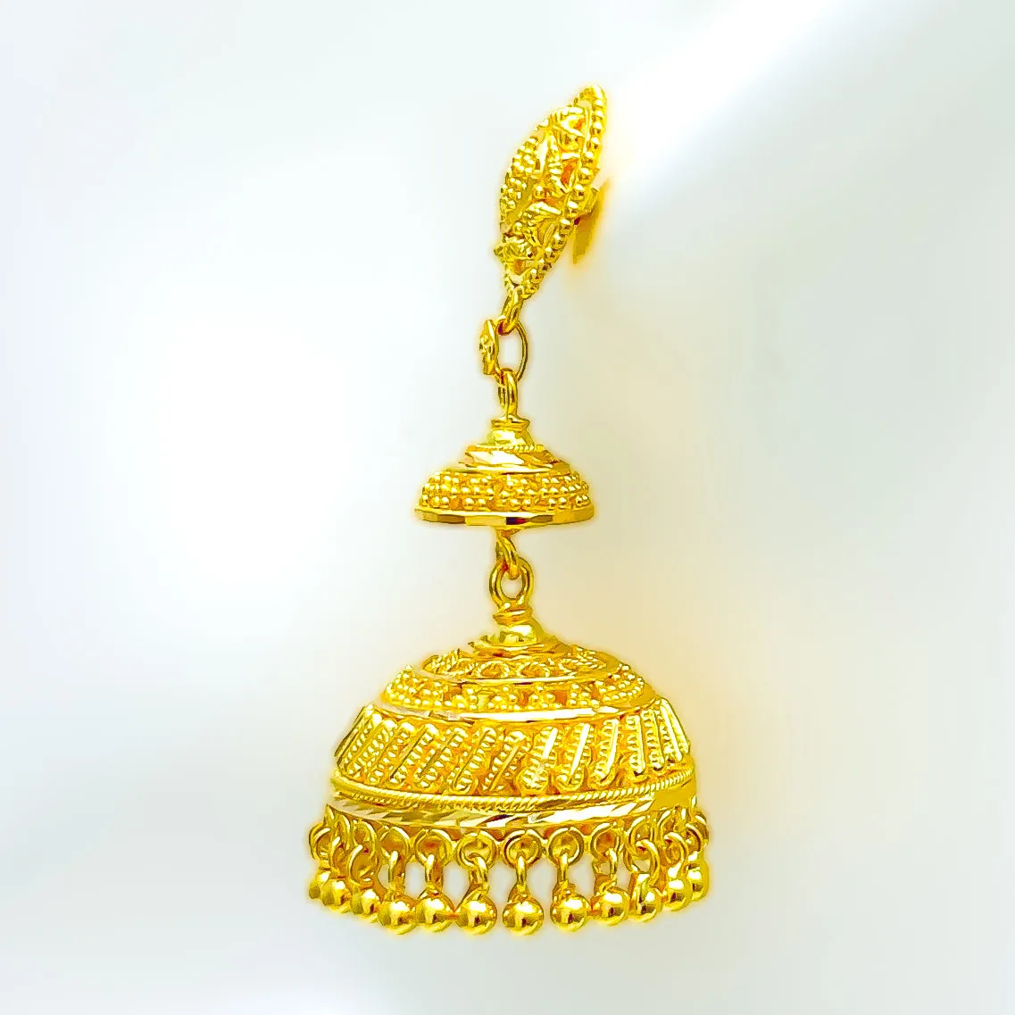 Decorative Striped 22k Gold Signature Jhumki Earrings