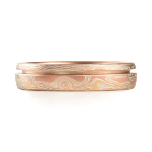 Deep Inset Line Ring in Woodgrain Pattern and Fire Palette