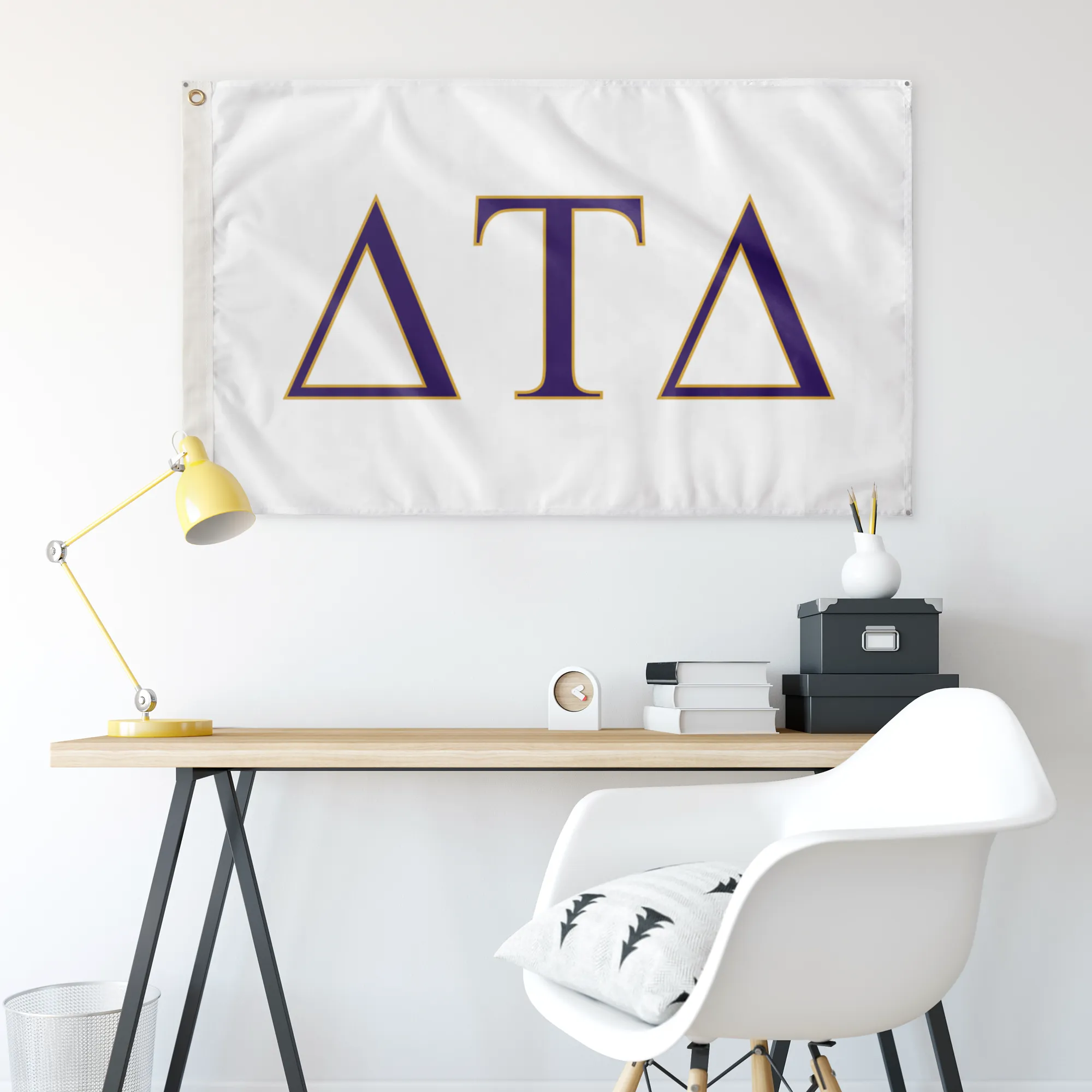 Delta Tau Delta Fraternity Flag - White, Explorer Purple & Explorer Gold