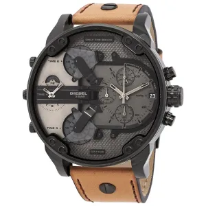 Diesel Mr Daddy 2.0 Light Brown Leather Strap Grey Dial Chronograph Quartz Watch for Gents - DZ7406