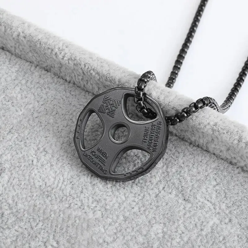 Disc Dumbbell Pendant Barbell Necklace