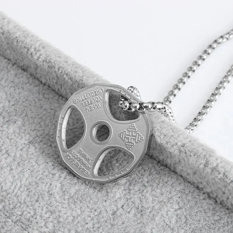 Disc Dumbbell Pendant Barbell Necklace