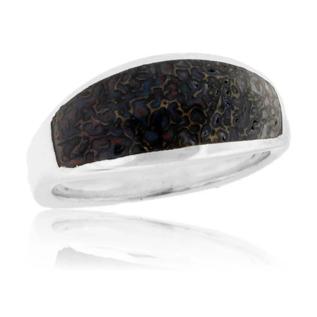 Domed Dinosaur Bone Inlay Euro-Shank Style Ring