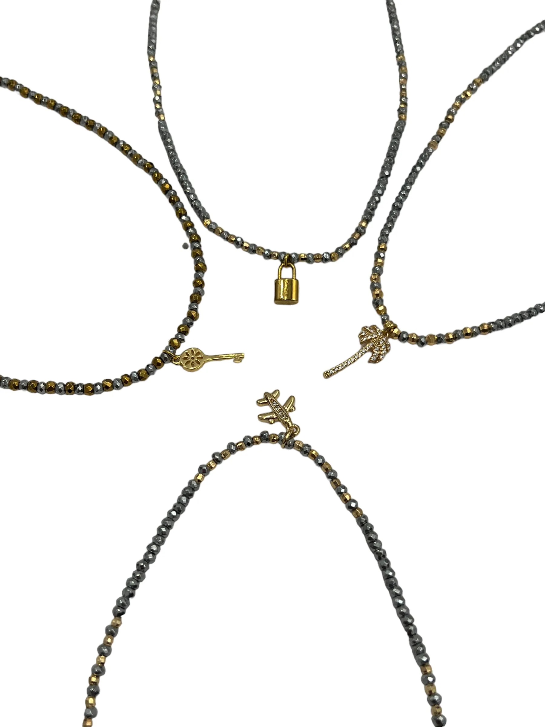 E-HC DESIGNS- Hematita Metallic Adjustable Chokers with Pendants