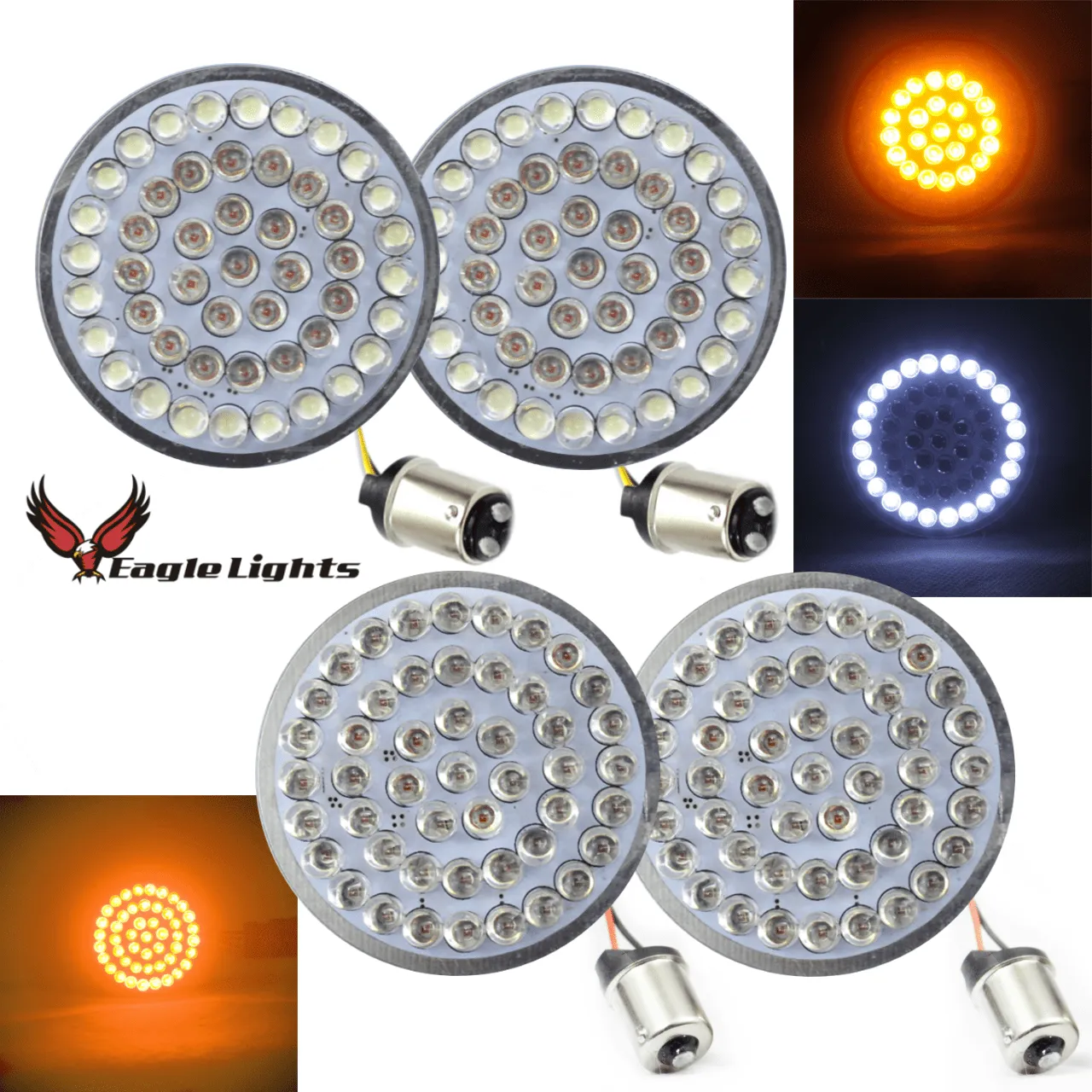 Eagle Lights 2” LED Turn Signal and Running Light Kit for Harley Davidson Motorcycles - Generation I / 1157 Front / 1156 Amber Rear
